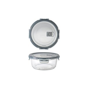 Yuvarlak Cam Saklama Kabı 930 Ml, 4 Tarafından Kilitli Plastik Kapaklı Cam Saklama Yuvarlak