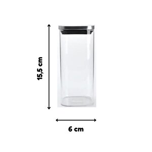 Vakum Krom Kapaklı Kare Cam Kavanoz 6,5x15,5 Cm - 450 Ml Cam Baharatlık Saklama Kabı 12 Adet