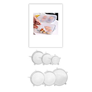 Silikon 2 Boy Kare Borcam Kapağı Ve Silikon Streç Kapak 6'lı Tencere Kupa Bardak Bonesi