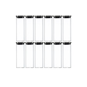 Vakum Krom Kapaklı Kare Cam Kavanoz 6x6*18 Cm -600 Ml Cam Baharatlık Saklama Kabı 12 Adet