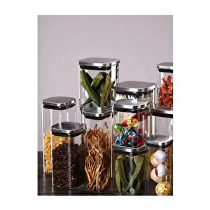Vakum Krom Kapaklı Kare Cam Kavanoz 6x6*18 Cm -600 Ml Cam Baharatlık Saklama Kabı 12 Adet