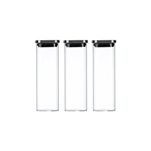 Vakum Krom Kapaklı Kare Cam Kavanoz 6x6*18 Cm -600 Ml Cam Baharatlık Saklama Kabı 3 Adet