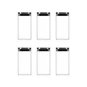 Vakum Krom Kapaklı Kare Cam Kavanoz 8x8*15 Cm -800 Ml Cam Baharatlık Saklama Kabı 6 Adet