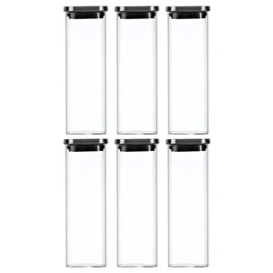 Vakum Krom Kapaklı Kare Cam Kavanoz 6x6*18 Cm -600 Ml Cam Baharatlık Saklama Kabı 6 Adet