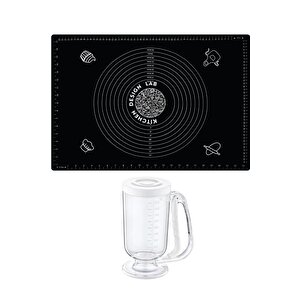 2'li Set Siyah 45x65 Cm Silikon Hamur Açma Matı Ve Hamur Porsiyonlayıcı