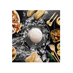 2'li Set Siyah 45x65 Cm Silikon Hamur Açma Matı Ve Hamur Porsiyonlayıcı