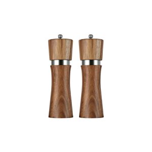 Akasya Komple Ahşap Gövdeli Tuz Karabiber Değirmeni Baharat Öğütücüsü 16 Cm - 2 Adet - 392