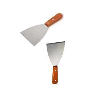 Paslanmaz Çelik Ahşap Saplı Yan Ve Düz Hamur Pasta Börek Şekillendirici Kesici Spatula 2 Li Set