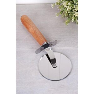 Büyük Boy Bambu Saplı Paslanmaz Çelik Hamur Kesici & Pizza Ruleti 23 Cm Hamur Ruleti