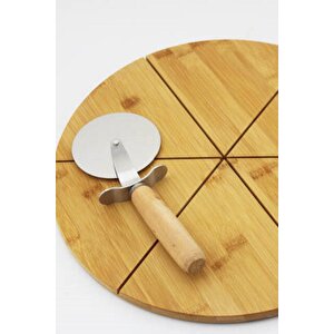 Büyük Boy Bambu Saplı Paslanmaz Çelik Hamur Kesici & Pizza Ruleti 23 Cm Hamur Ruleti