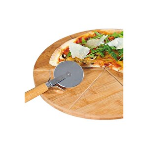 Büyük Boy Bambu Saplı Paslanmaz Çelik Hamur Kesici & Pizza Ruleti 23 Cm Hamur Ruleti
