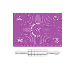 2'li Set Mor 45x65 Cm Silikon Hamur Açma Matı Ve Kare Mantımatik Seti