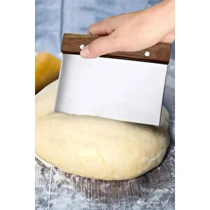 Paslanmaz Çelik Ahşap Saplı Hamur Pasta Börek Şekillendirici Kesici Spatula 3 Lü Set