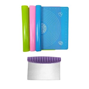 2'li Set 45x65 Cm Silikon Hamur Açma Matı Ve Çelik Spatula Hamur Kesici