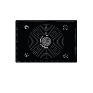 Siyah 45x65 Cm Silikon Hamur Açma Matı Ve Paslanmaz Çelik Ahşap Saplı Hamur  Kesici Kazıyıcı Spatula