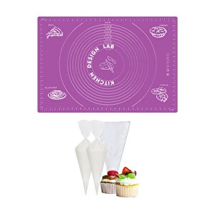 2'li Set Mor 45x65 Cm Silikon Hamur Açma Matı Ve Kullan At Krema Torbası
