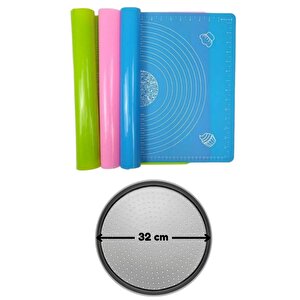 2 Li Set 45x65 Cm Silikon Hamur Açma Matı Ve Pizza Tepsisi 32 Cm