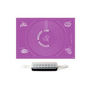 2'li Set Mor 45x65 Cm Silikon Hamur Açma Matı Ve 9 Bıçaklı Mantımatik