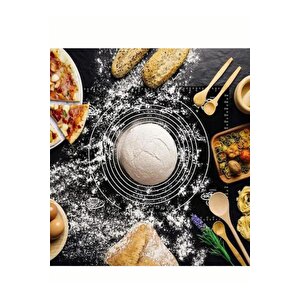 Siyah 45x65 Cm Silikon Hamur Açma Matı Ve Bambu Saplı Silikon Merdane