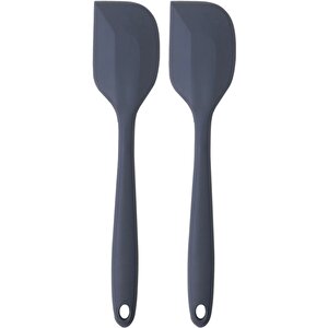 Büyük Boy Yanmaz Yapışmaz Silikon Antrasit Yassı Spatula Seti 2 Adet Yassı Spatula Antrasit