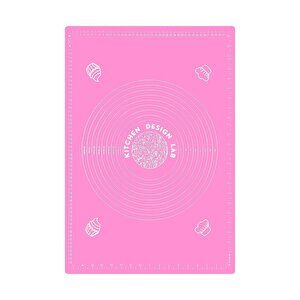 2'li Set Pembe 45x65 Cm Silikon Hamur Açma Matı Ve Antrasit Silikon Merdane 42 Cm