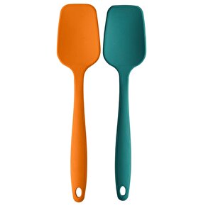 Büyük Boy Yanmaz Yapışmaz Silikon Düz Spatula Seti 2 Adet – Düz Spatula Turuncu Yeşil