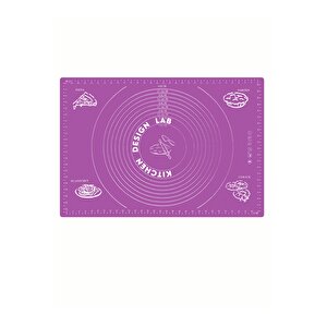 Mor 45x65 Cm Silikon Hamur Açma Matı Ve Bambu Saplı Silikon Merdane