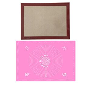 Isıya Dayanıklı Hamur Pişirme Altlığı Ve Ölçülü Hamur Açma Matı 45 Cm X 65 Cm Pembe