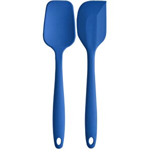 Büyük Boy Yanmaz Yapışmaz Silikon Düz Ve Yassı Spatula Mavi 2 Li Set