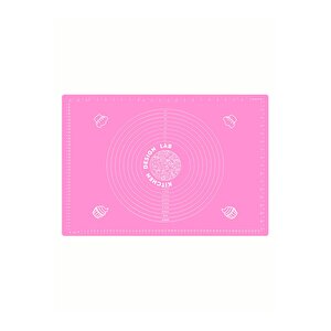 Pembe 45x65 Cm Silikon Hamur Açma Matı Ve Bambu Saplı Silikon Merdane