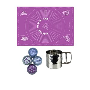 Morlu 45x65 Cm Silikon Hamur Açma Matı, Çelik Un Eleği ,100 Adet Muffin Airfryer Cupcake Kağıdı