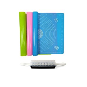 2 Li Set 45x65 Cm Silikon Hamur Açma Matı Ve 9 Bıçaklı Mantımatik