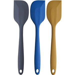 Silikon Yassı Spatula Büyük Boy Yanmaz Set 3 Parça - Antrasit - Kırmızı - Sarı Spatula Set 3 Renk