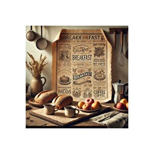 Vintage Desenli Breakfast Kahvaltı Servis Ve Sunum Kağıdı 37x28 Cm 250 Adet