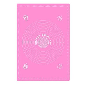 2'li Set Pembe 45x65 Cm Silikon Hamur Açma Matı Ve Kırmızı Silikon Yanmaz Mutfak Fırın Eldiveni