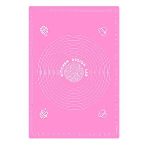 2'li Set Pembe 45x65 Cm Silikon Hamur Açma Matı Ve Gri Silikon Yanmaz Mutfak Fırın Eldiveni