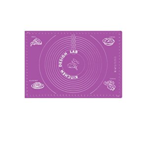 Mor Ölçülü Hamur Açma Matı 45 X 65 Cm Ve Paslanmaz Çelik Ahşap Saplı Hamur Kesici Kazıyıcı Spatula
