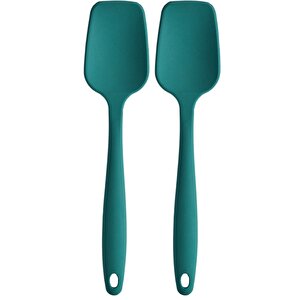 Büyük Boy Yanmaz Yapışmaz Silikon Düz Spatula Yeşil 2 Li Set