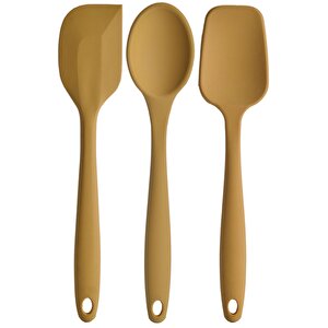 Büyük Boy Yanmaz Silikon Spatula Ve Kaşık Seti 3 Model - Spatula Kaşık Sarı 3'lü Set