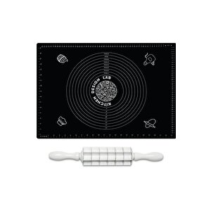 2'li Set Siyah 45x65 Cm Silikon Hamur Açma Matı Ve Kare Mantımatik Seti