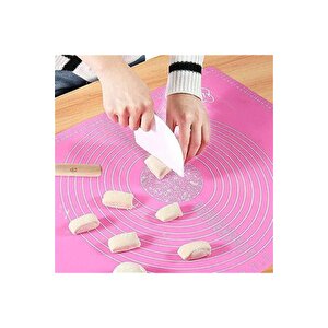 2 Li Set 45x65 Cm Silikon Hamur Açma Matı Ve 3'lü Hamur Kesici Kazıyıcı Dekoratör Set