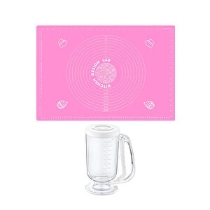 2'li Set Pembe 45x65 Cm Silikon Hamur Açma Matı Ve Hamur Porsiyonlayıcı