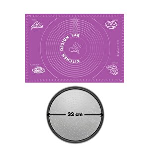 2'li Set Mor 45x65 Cm Silikon Hamur Açma Matı Ve Pizza Tepsisi 32 Cm