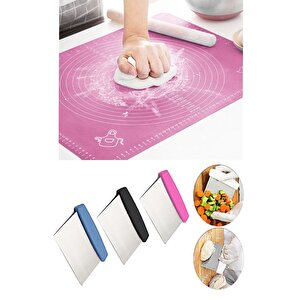 Büyük Boy 45x65 Cm Silikon Hamur Açma Matı Ve Hamur Kesme Spatula Seti