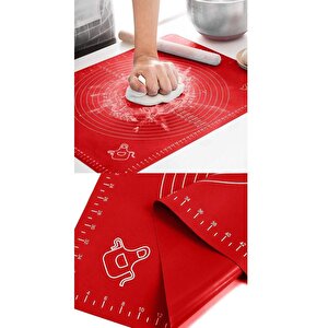 Büyük Boy 45x65 Cm Silikon Hamur Açma Matı Ve Hamur Kesme Spatula Seti