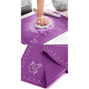 Büyük Boy 45x65 Cm Silikon Hamur Açma Matı Ve Hamur Kesme Spatula Seti