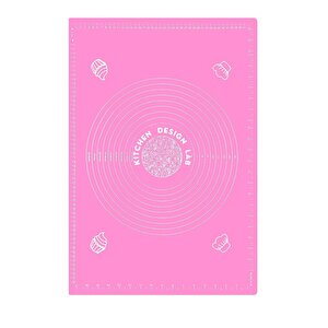 Pembe 45x65 Cm Silikon Hamur Açma Matı, Çelik Un Eleği ,ahşap Saplı Hamur Açıcı, Hazneli Sos Fırçası