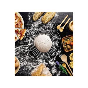Siyah Silikon Ölçülü Çok Amaçlı Hamur Açma Matı 45 Cm X 65 Cm Ve Çelik Un Eleği