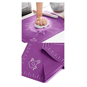 Mor  Silikon Ölçülü Çok Amaçlı Hamur Açma Matı 45 Cm X 65 Cm Ve Çelik Un Eleği