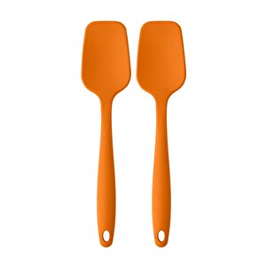 Büyük Boy Yanmaz Yapışmaz  Turuncu Düz Silikon Spatula Seti 2 Adet